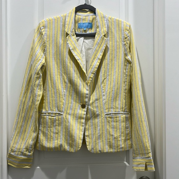 Draper James RSVP Yellow Striped Linen Blend Blazer Sz M - Picture 1 of 7